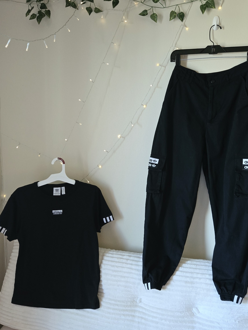 adidas Women's Black T-shirt & Cargo Pants Set with Logo Patches